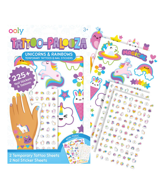 Ooly Tattoo Palooza Geçiçi Dövme & Tırnak Sticker Seti // Unicorns & Rainbows