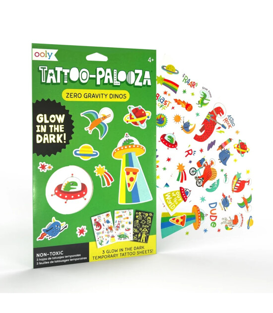 Ooly Tattoo Palooza Glow in the Dark Ge&ccedil;ici D&ouml;vme Seti - Zero Gravity Dinos