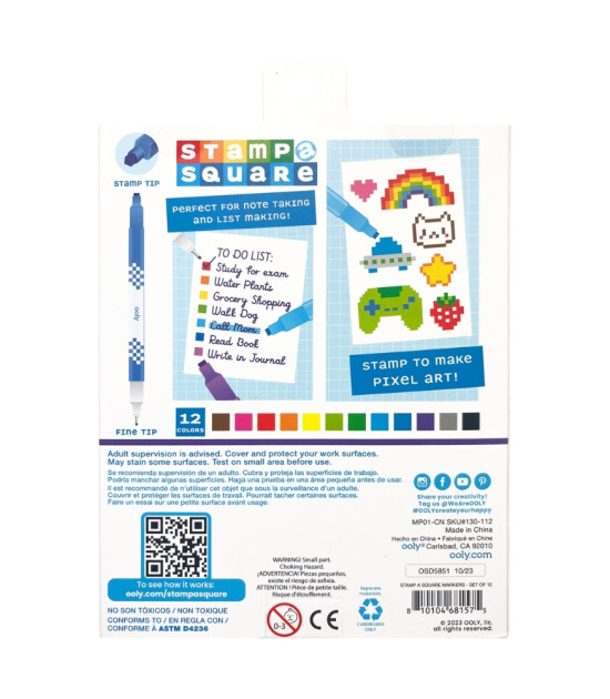 Ooly Stamp-A-Square Çift Uçlu Keçeli Kalem (12 Adet)