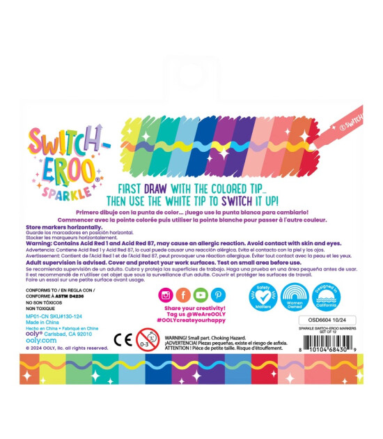 Ooly Switch-eroo Glitter Sparkle Renk Değiştiren Keçeli Kalem Seti (12 Adet)
