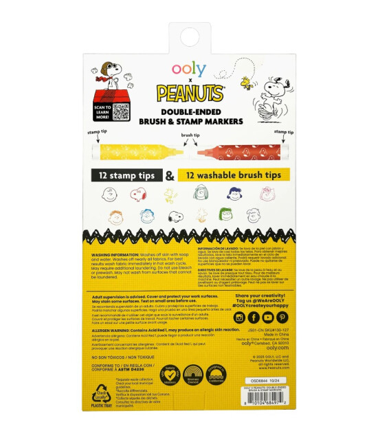 Ooly x Peanuts Çift Uçlu Fırça & Damga Keçeli Kalem (12 Adet)