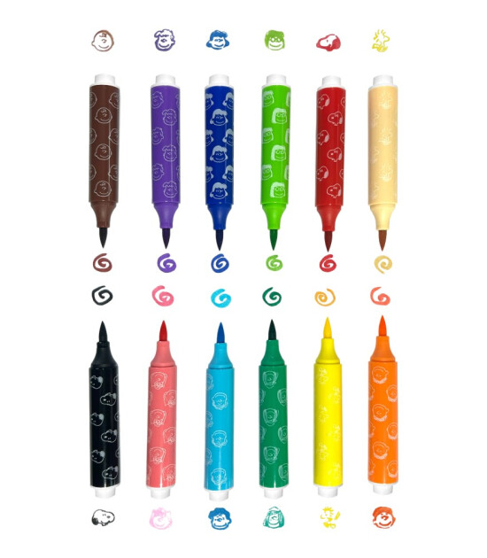 Ooly x Peanuts Çift Uçlu Fırça & Damga Keçeli Kalem (12 Adet)