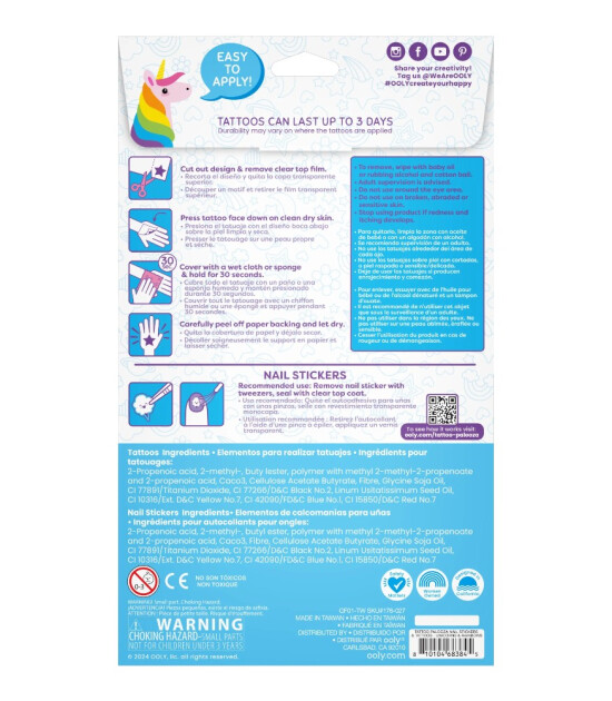 Ooly Tattoo Palooza Geçiçi Dövme & Tırnak Sticker Seti // Unicorns & Rainbows