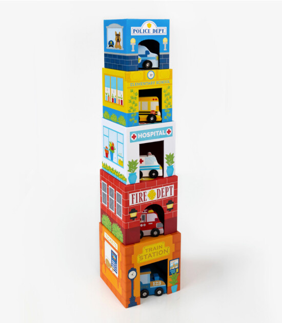 Ooly Stackables Karton Blok Oyun Seti // Busy City
