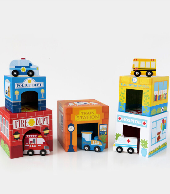 Ooly Stackables Karton Blok Oyun Seti // Busy City