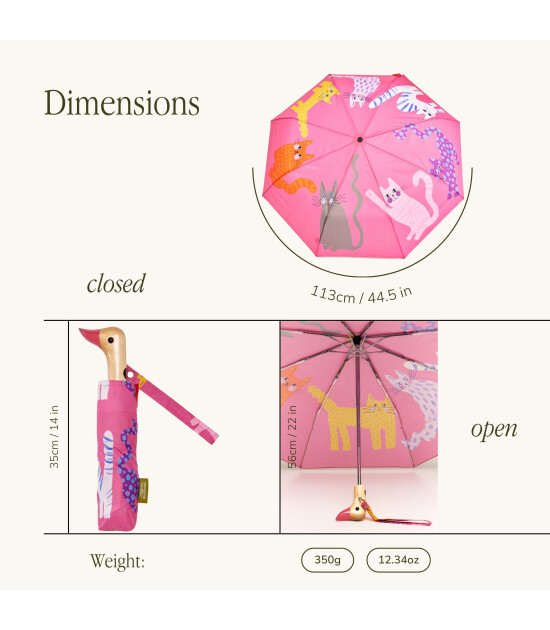 Original Duckhead Duck Kompakt Şemsiye // Arty - Cats Fuschia