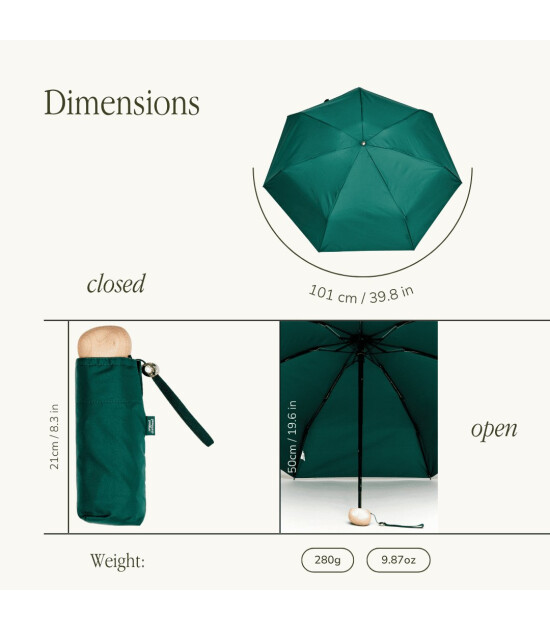 Original Duckhead The Mini Ultra Kompakt Şemsiye // Orman yeşili