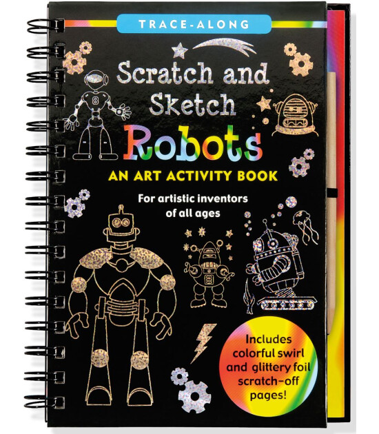 Peter Pauper Press Scratch & Sketch Kazı Öğren Kitap // Robots