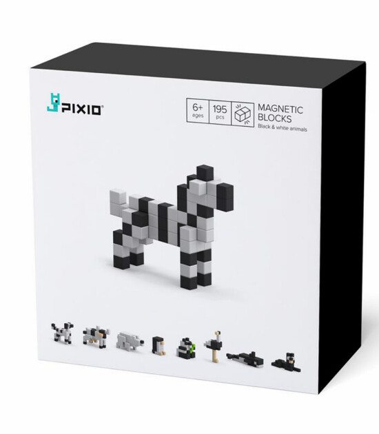Pixio İnteraktif Mıknatıslı Manyetik Blok Oyuncak // Black & White Animals (195 Parça)