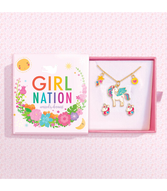 Girl Nation Kolye ve Küpe Hediye Set // Unicorn Dreams