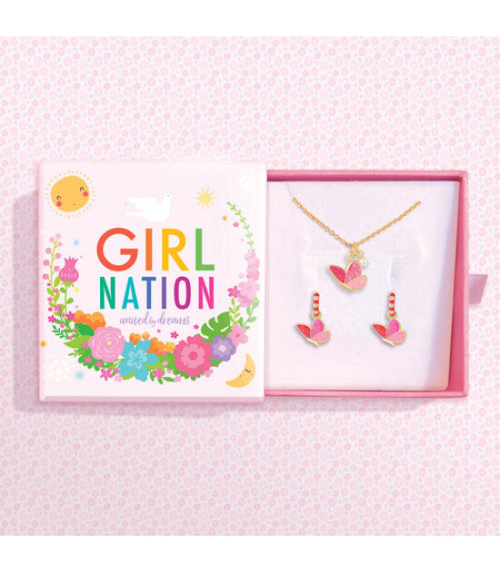Girl Nation Kolye ve Küpe Hediye Set // Butterfly Dreams