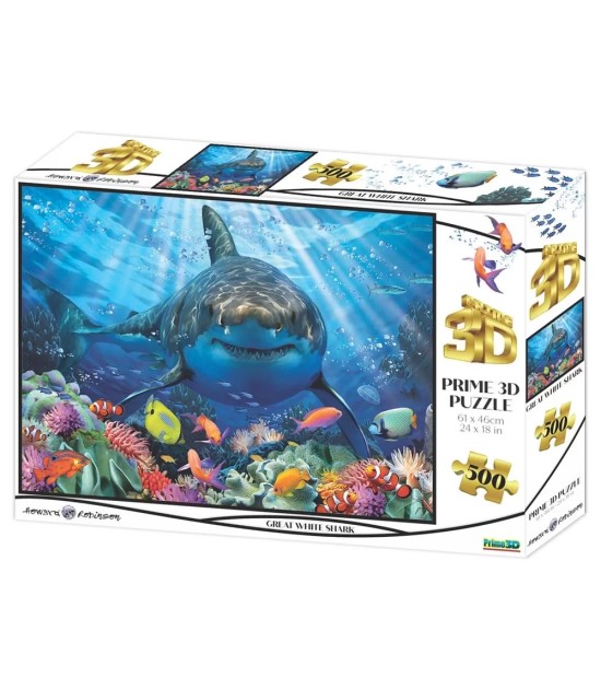 Prime 3D Yetişkin Puzzle 500 Parça // Büyük Beyaz Köpekbalığı