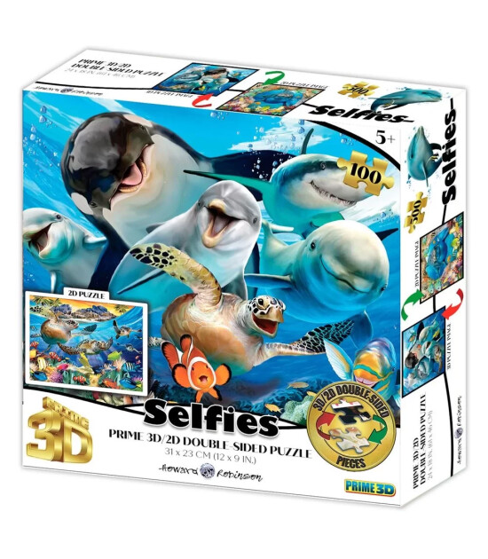 Prime 3D Selfie Çift Taraflı Puzzle Deniz Canlıları ve Kaplumbağa (100 Parça)