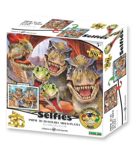 Prime 3D Selfie Çift Taraflı Puzzle // Dinozorlar (100 Parça)
