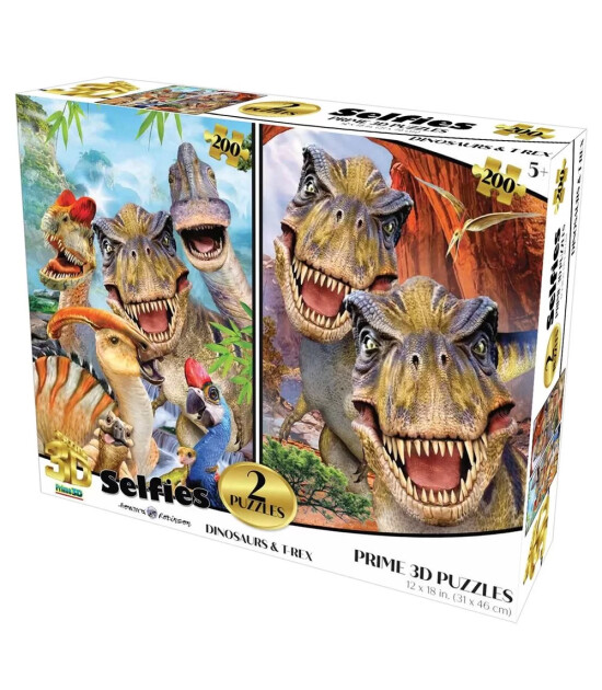 Prime 3D Selfie İkili Puzzle // Dinozorlar TRex (200 Parça)