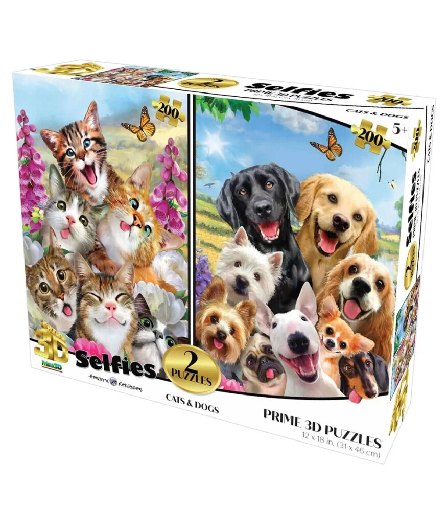 Prime 3D Selfie İkili Puzzle 200 Parça // Kediler - Köpekler