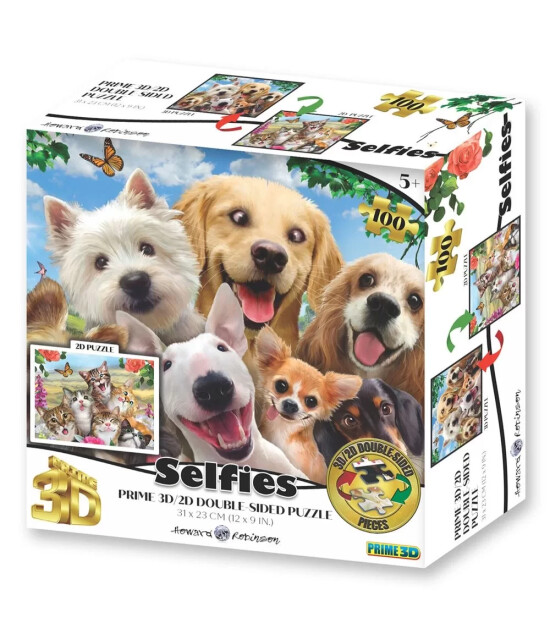 Prime 3D Selfie &Ccedil;ift Taraflı Puzzle // K&ouml;pek - Kedi (100 Par&ccedil;a)