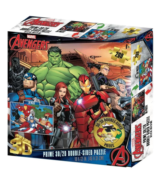 Prime 3D Marvel Çift Taraflı Puzzle // Avengers (200 Parça)