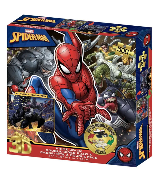 Prime 3D Marvel Çift Taraflı Puzzle // SpiderMan (500 Parça)