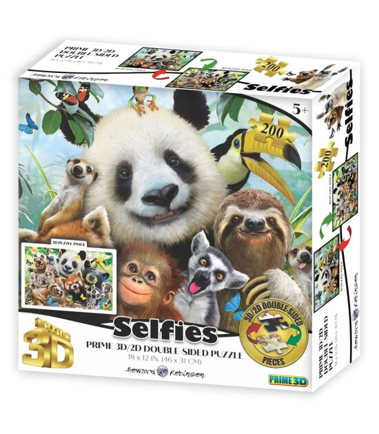 Prime 3D Selfie Çift Taraflı Puzzle // Sevimli Hayvanlar (200 Parça)