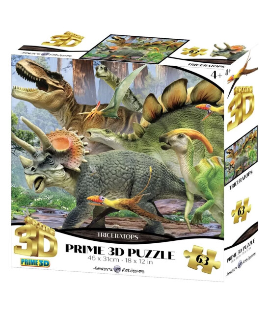 Prime 3D Puzzle // Triceratops (63 Parça)