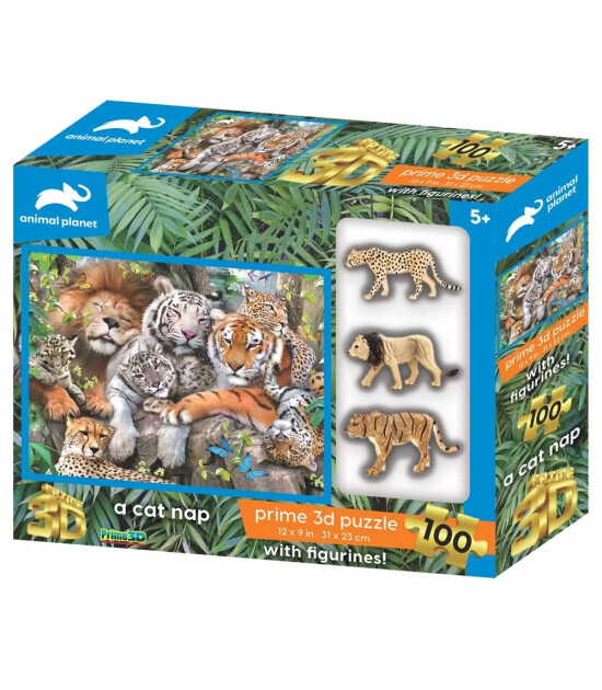 Prime 3D Puzzle Vahşi Kediler ve Fig&uuml;r Set (100 Par&ccedil;a)