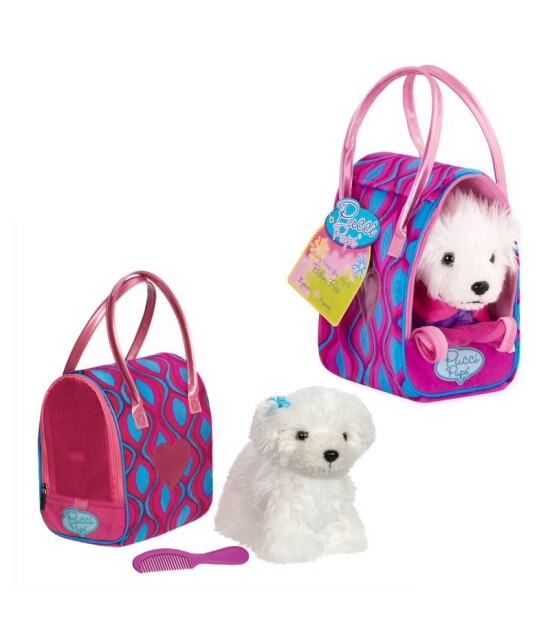 Pucci Pups Çantalı Peluş Köpek (Desenli Çanta) // Bichon Frise