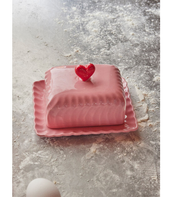 Rice Seramik Tereyağlık - Pembe Kalp