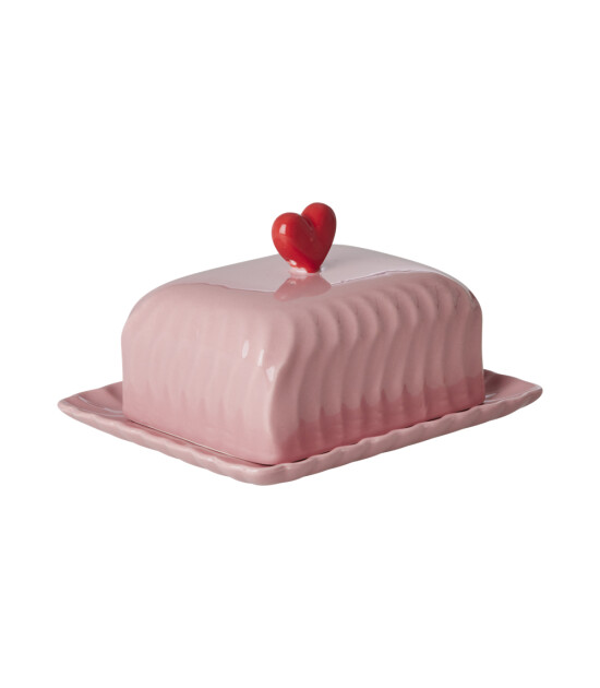 Rice Seramik Tereyağlık - Pembe Kalp