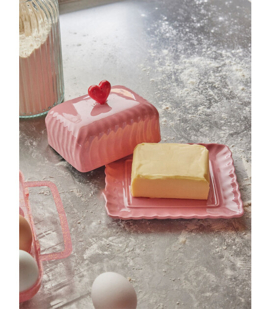 Rice Seramik Tereyağlık - Pembe Kalp