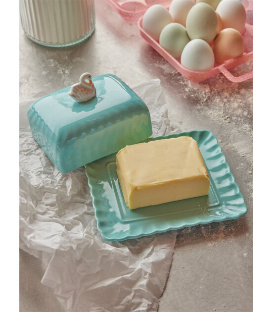 Rice Seramik Tereyağlık - Mavi Kuğu