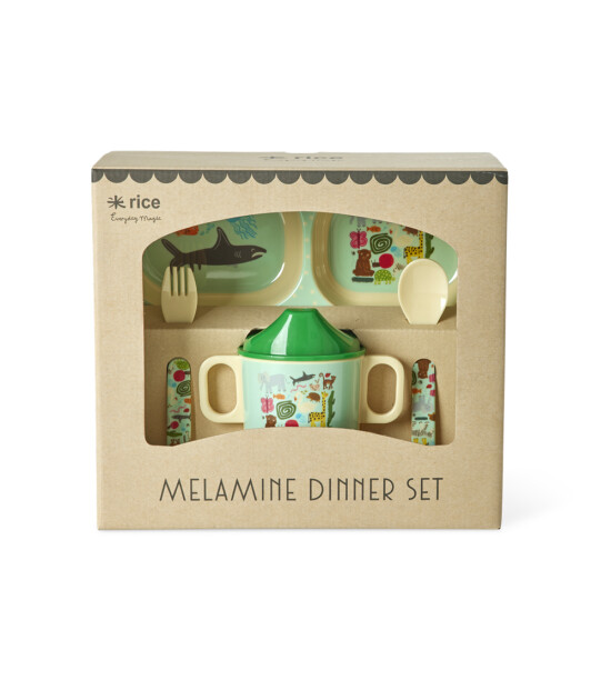 Rice Melamin Çocuk Yemek Seti // Wildlife - Green