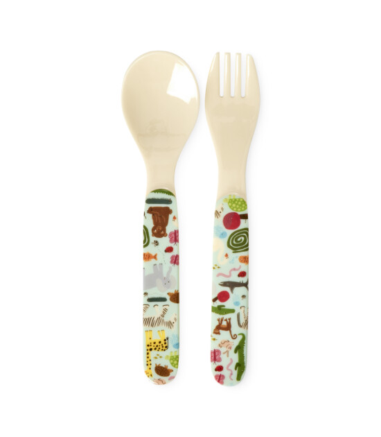 Rice Melamin Çatal & Kaşık Seti // Wildlife - Mint