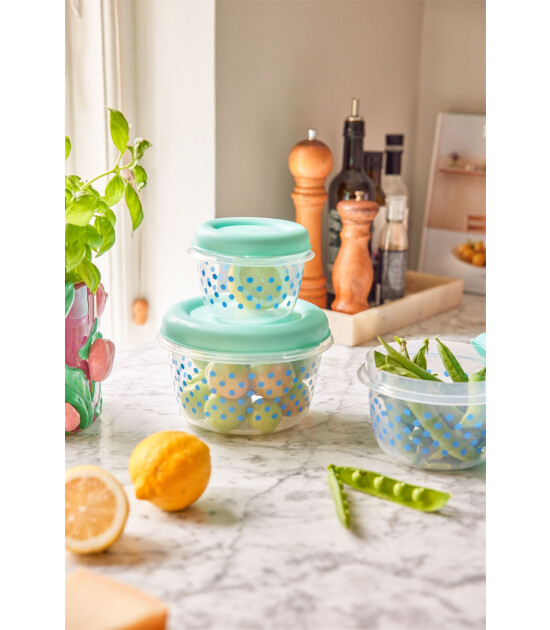 Rice Plastik Gıda Saklama Kabı Set // Dots - Mint