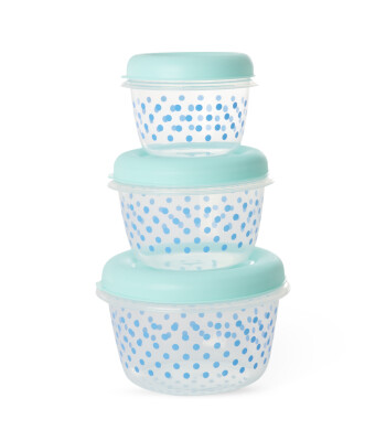 Rice Plastik Gıda Saklama Kabı Set // Dots - Mint
