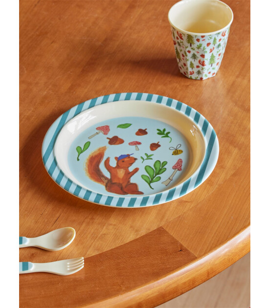 Rice Melamin &Ccedil;ocuk Tabağı // Happy Forest - Blue