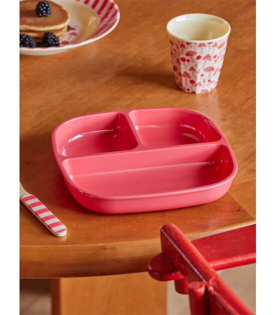 Rice Kids Melamin 3 Bölmeli Tabak // Red