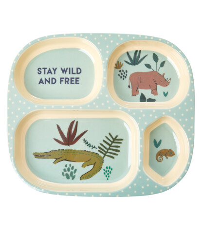 Rice Kids Melamin Bölmeli Tabak // Blue Jungle Animals