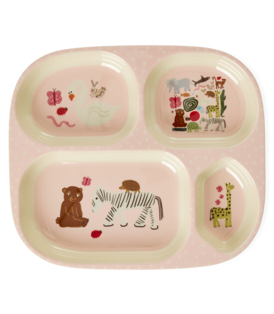 Rice Kids Melamin 4 Bölmeli Tabak // Wildlife - Pink