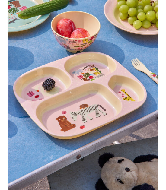 Rice Kids Melamin 4 Bölmeli Tabak // Wildlife - Pink