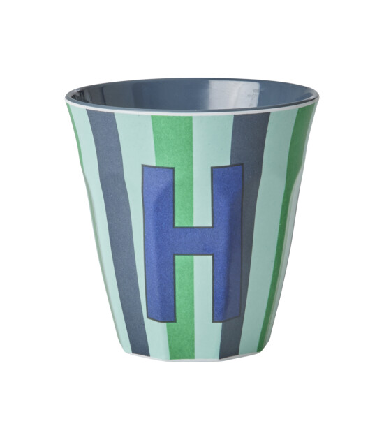 Rice Melamin Harf Bardak (M) // H - Stripes - Blue