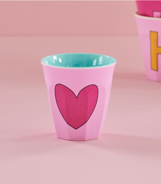 Rice Melamin Bardak - Medium // Heart - Pink