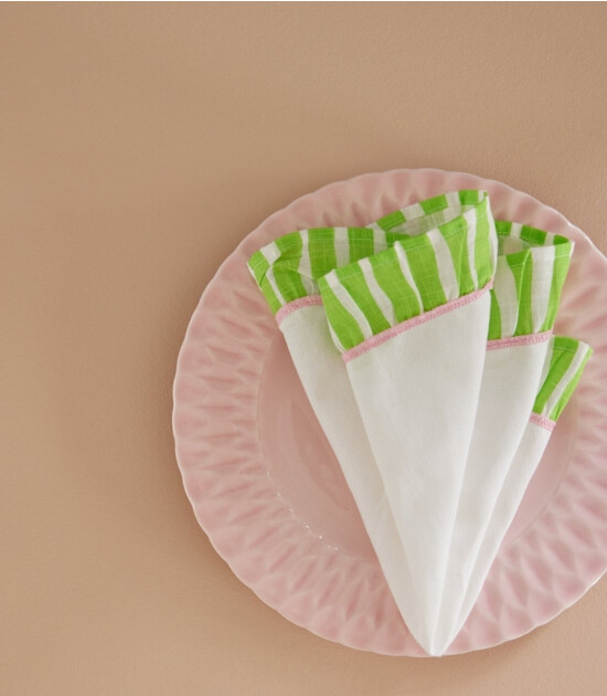 Rice Kumaş Peçete Set Çizgili Kenar // Green