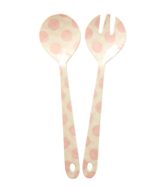 Rice Melamin Salata Kaşığı ve Çatalı // Fork with Pink Dots