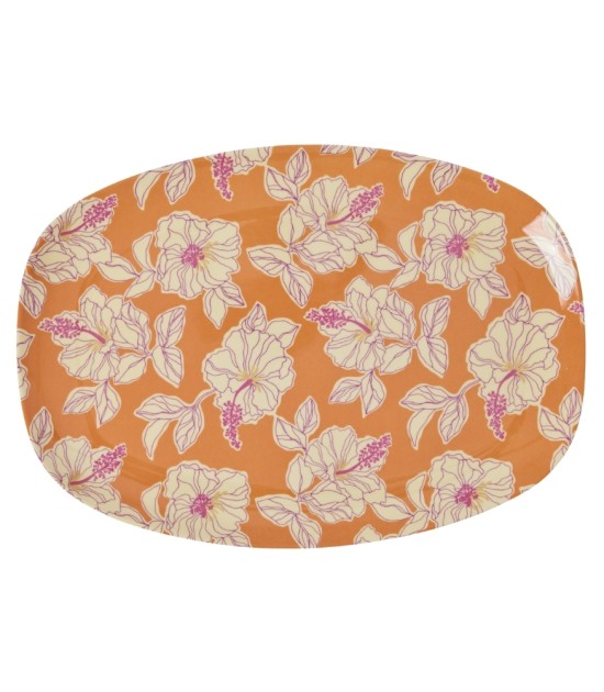 Rice Melamin Dikdörtgen Tepsi Tabak // Faded Hibiscus