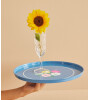 Rice Metal Yuvarlak Tepsi // Blue with Flower