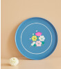 Rice Metal Yuvarlak Tepsi // Blue with Flower
