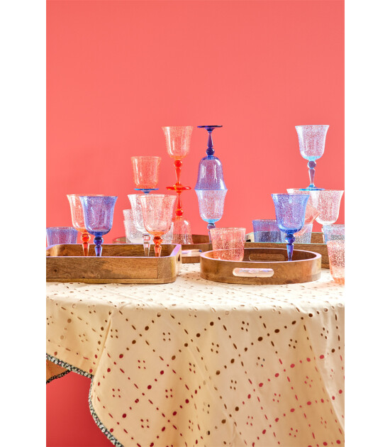 Rice Ahşap Yuvarlak El Boyaması Tepsi // Flower