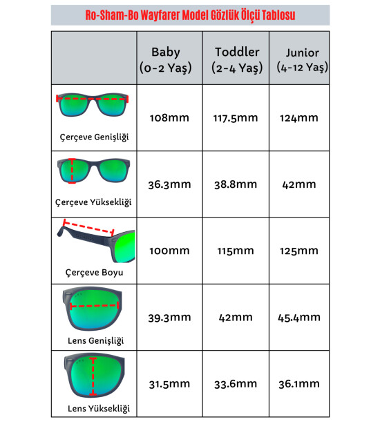 ro-sham-bo Wayfarer &Ccedil;ocuk G&uuml;neş G&ouml;zl&uuml;ğ&uuml; // Ice - Aynalı Mavi Lens