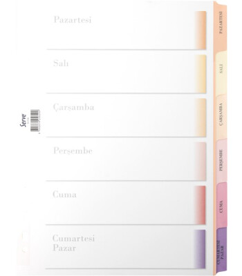 Serve Pastel Seri Karton Ayraç Günler A4 (999)